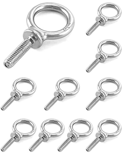 QWORK Eye Bolt, 10 Pack 1/4 - 20 x 1 Marine Grade Stainless Steel Lifting Ring Threaded Eyebolts