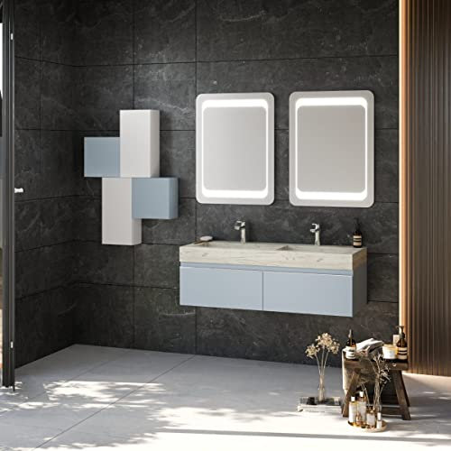 Mobile bagno sospeso 120cm blu pastello doppio lavabo hpl | Diamante