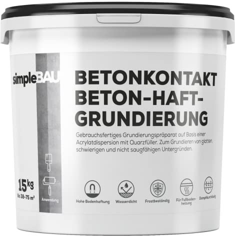 simpleBAU Grundierung Betonkontakt 15kg, Gebrauchsfertige und Stark Haftende Beton Grundierung, Quarzkornbasis, Frostbeständige und Wasserdicht Haftgrundierung für Beton