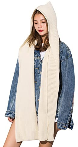 Autopflege Innenraum Tücher Solides 2-in-1-Strick-Kapuzenschal-Set, Winter-Melonenmütze, warme, Dicke Zopfmuster-Strickmütze, Schal-Set, Dehnbare, sportliche Mützen, Schal-Set (Beige, One Size)