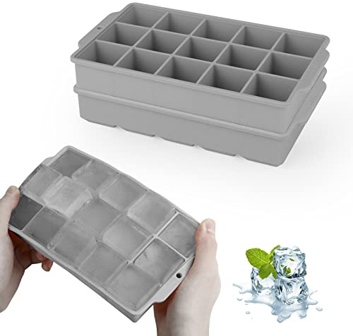 JOPHEK Eiswürfelform, 2 Stück 30 Fach Silikon Eiswürfelschale, Große Quadratische Eiswürfel 3.5cm für Cocktails Whisky Wein Obst Fruchtpürees Eiscreme Eistee (Grau+Grau)