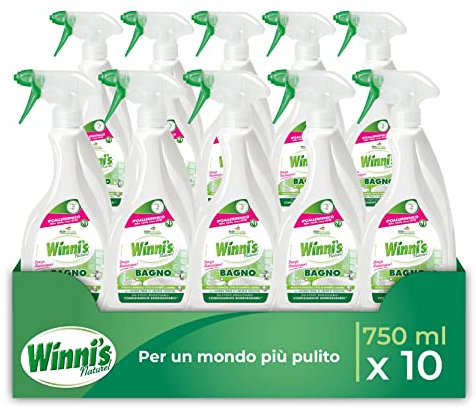 Winni's Detergente Spray Bagno Ipoallergenico Igienizzante, Azione Pulente e Detergente Senza Risciacquo, con Materie Prime di Origine Vegetale, 750 ml x 10 Confezioni