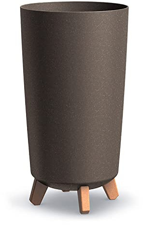 Vaso per Fiori piante Tondo Gracia Tubus Slim ECO WOOD Decorativo in Plastica e Legno cm da Interno Esterno Ø24x45 cm Tondo Caffè Design Moderno 19 Litri