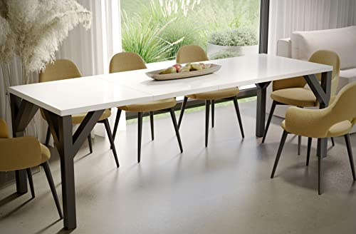Endo-Moebel Esstisch Baltika 130cm - 240cm erweiterbar ausziehbar Synchronauszug Säulentisch Küchentisch (Weiß Hochglanz)