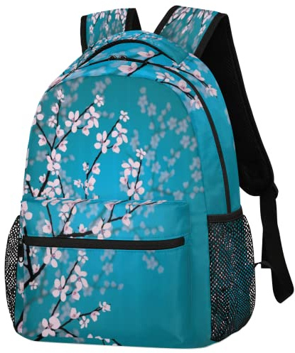 Sac à dos de voyage décontracté pour ordinateur portable Motif fleurs de prunier chinoises Bleu, Fleur de prunier chinoise, 11.4(L) X 8(W) X 16(H) inch