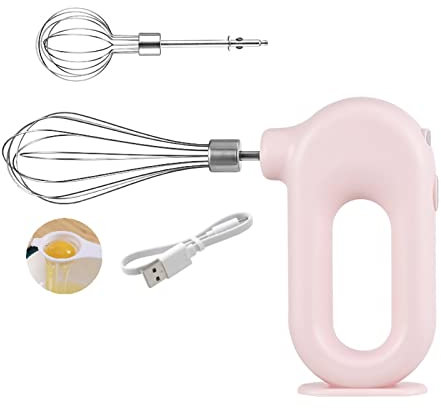 Mini Sbattitore Elettrico Senza Fili - Frullino Per Le Uova Elettrico da 1500 MAh con Carica USB E 4 Velocità Regolabili(rosa)