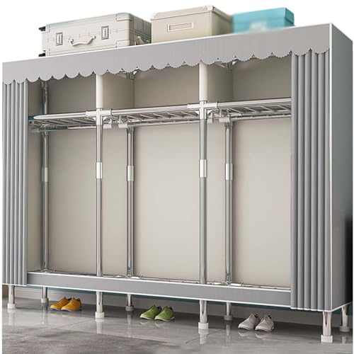 Amunpitic Stoff Kleiderschrank Stabil, Stoffschrank mit Kleiderstange, Tragbarer Kleiderschrank Schlafzimmer, Diverse Farben, für Schlafzimmer, Flur (207X46X173CM)