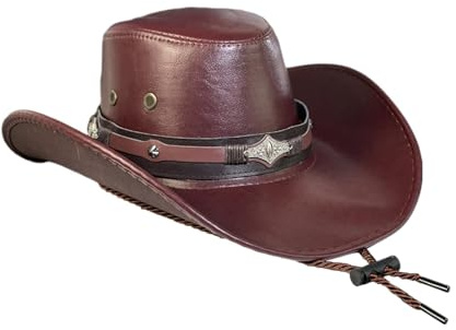 harayaa Western-Cowboy-Hut, Outdoor-Sonnenhut für Herren, modische Jazz-Hüte aus Kunstleder mit Kinnriemen für Club, Bar, Halloween-Festival, Rot