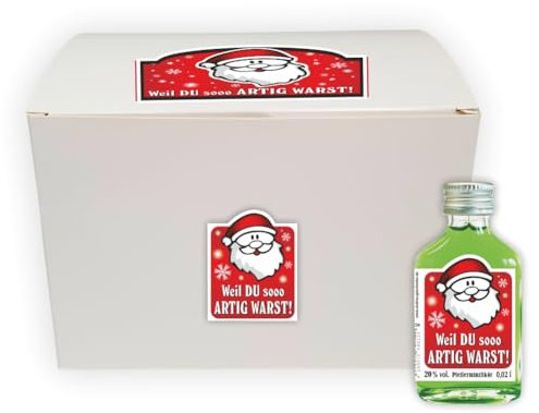 24er Box Pfefferminzlikör Display - Weil du so artig warst - Pfeffi zu Weihnachten | 24 St kleine Schnäpse Spirituosen 2 cl 20% vol. alk. | Geschenke für Männer