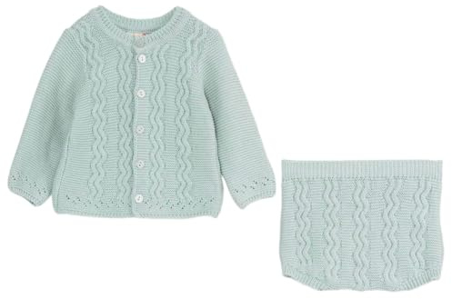 Minora Exquisites Baby Strick-Set, Baumwolle, Langarm/Kurzarm-Pullover und Shorts, Leicht und Modisch, Baby Mädchen Jungen Outfit, Grün-geflochten, 1-3 Monate