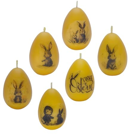Bienenwachskerze | Osterei Kerze | Ostern | Eierförmige Kerze | Frühlings ei | Eikerzen - Osterkerzen mit verschiedenen Motiven - Handgemachte aus 100% Bienenwachs. Set 2 (mit Motiv - 6Stk.)