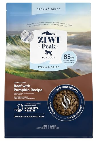 ZIWI Peak Steam & Dried Grass-fed Beef & Pumpkin, 3.2 kg - High Protein, Grain Free Dog Food Dry, Raw Dog Food Alternative