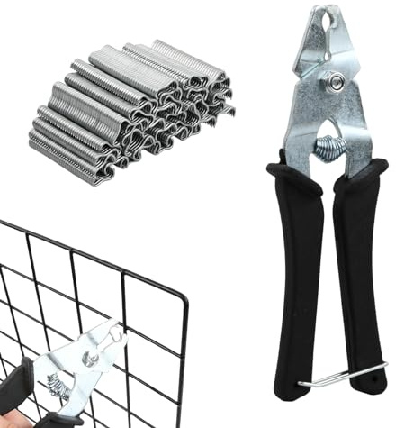 Nivofu Hog Ring Pliers with 1200 Clips, Sausage Clipper, Wire Cage and Fence Pliers, Type M Nail Ring Installation Repair Hand Tools for Animal Pet Cages