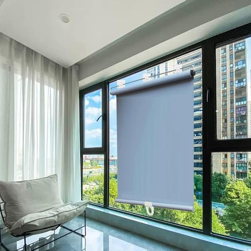 Tenda a Rullo Oscurante Senza Fori,Tende Avvolgibile Parasole a Scomparsa Per Balcone,Persiane Temporanee,Tende Di Protezione Solare/Isolamento Termico/Privacy,Per Finestre,Grey-70 * 200cm(28 * 79in)