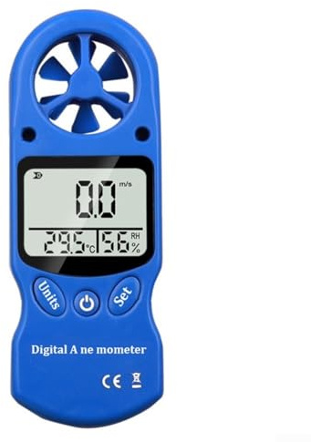 Medidor de velocidad del viento portátil, temperatura, medición precisa de humedad, varias unidades (azul)