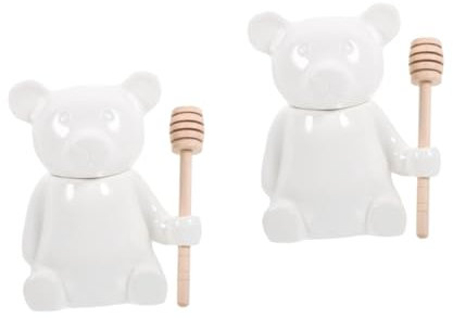MAGICLULU 2 Set vasetto di in ceramica barattoli cucina honey dispenser portare vasi di barattolo per la conservazione degli alimenti biscottiera vaso porta faggio bianca