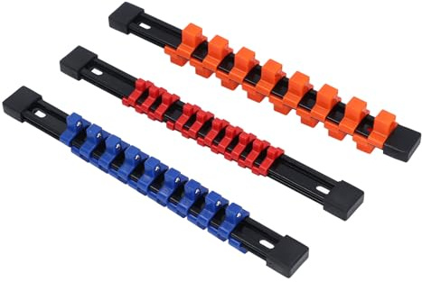 3 Pcs Aufsteckschienen-Set, Socket Organizer, Double Sided Socket Organizer Tray, Schraubenschlüssel-Aufhänger mit Clips, Maulschlüssel Halter
