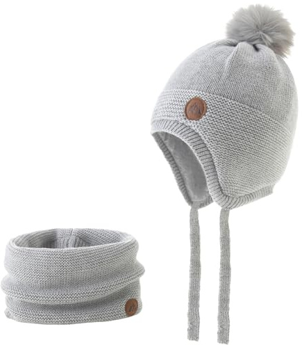 Monimo 100% Baumwolle Baby Wintermütze Kinder Warm Earflap Baby Beanie fur Jungen & Mädchen Grau 53 ST
