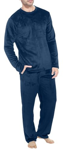 Rrongwn Schlafanzug Herren Lang Winter Warm Pyjama Set Zweiteiliger Herrenschlafanzug Langarm Frottee Schlafanzüge Flanell Hausanzug Winter Pyjama Set