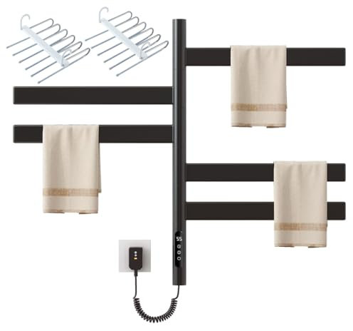 QRXALISA Scaldasalviette Elettrico 85w, scaldasalviette a 5 Barre, scaldasalviette Rotante, carico 30 kg, scaldasalviette a Parete per Bagno, Riscaldamento rapido 2-3 min, Riscaldamento Uni