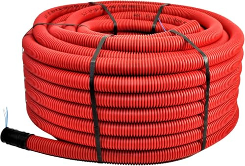 Unterirdisches Wellrohr M40 mm | Leerrohr Elektrorohr Erdwellrohr Rot | 5m 10m 25m 50m (5 meter)