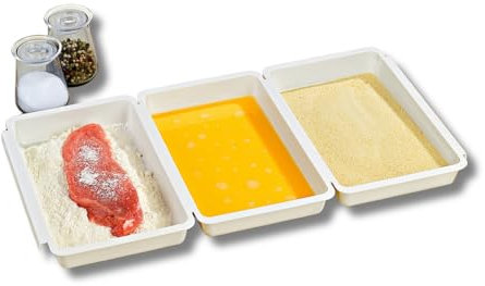 3PAGEN Breading Set of 3, Breading Bowls Set of 3, Bowls for Breading 27 x 16 x 3.5 cm, Breading Street Schnitzel, for Meat, Fish and Vegetables, Stackable, BPA-Free, Plastic (White)