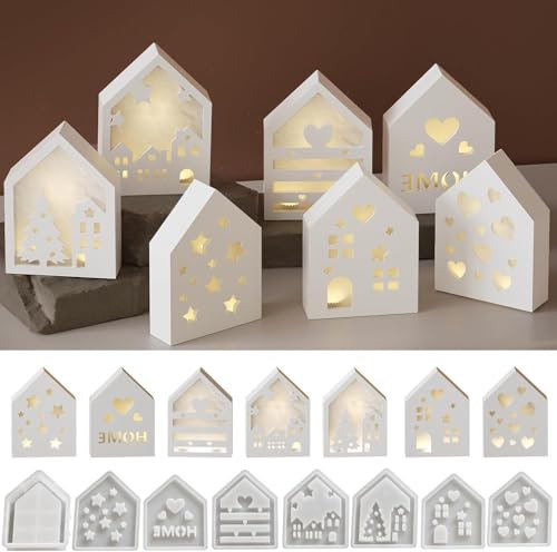 8 Stück Silikonform Haus Gießformen für Ostern und Frühling - Gipsformen zum Gießen Häuser (A)