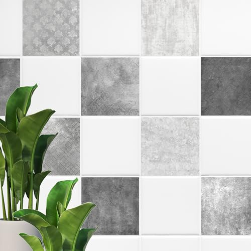 GRAZDesign Fliesenaufkleber Set Grau Textur Barock für Bad & Küche - Wasserdicht, Selbstklebend, Einfache Installation, 10er Pack - 20x25cm