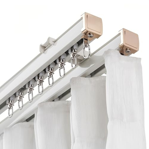 Riel de cortina de doble carril para ventanas y separadores de habitaciones, techo de autocaravana, riel de cortina deslizante montado en la pared, 100 cm, ideal para decoración del hogar y