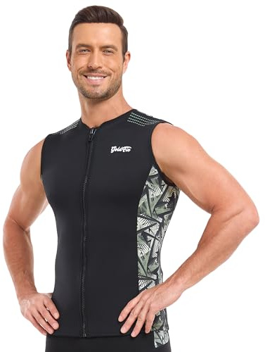 GoldFin Mens Wetsuit Vest, Sleeveless Wet Suits Tops for Men 2mm Front Zip Neoprene Jacket Swimming Diving Surfing Snorkeling Camo 3X-Large