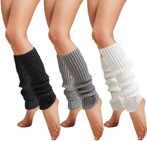ZORVYN 3 Pares Calentadores de Piernas Invierno para Mujer, Tejidos a Crochet, Modestos y Versátiles, Cálidos y Cómodos, Ideales para Invierno, Primavera y Otoño