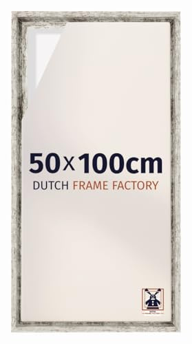 Dutch Frame Factory - Schattenfugenrahmen 50x100 cm Weiß Vintage - MDF | Schattenfugenrahmen für Leinwände, Geeignet für Leinwände bis 2 cm Dicke, Ohne Rückwand und Glas, Made in Holland