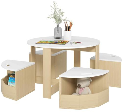 AIYAPLAY Kids Table and Chairs Set with Storage Ages 3-8 Years White