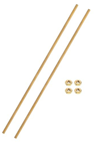 QUARKZMAN 2 Ensemble Tige Filetée Laiton M2x0.4mm Pas Filetage à Droite Goujons avec Écrous Hexagonaux en Laiton Massif, 100mm Longueur, Fixations pour Ancrages, Boulons, Supports, Pinces
