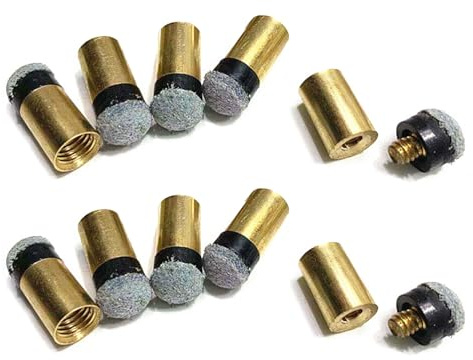 Qsvbeeqj 10 Stück Billard-Queue-Spitzen, Ersatz-Kupfer-PU-Leder, Pool-Spitzen mit Stockhülsen, Billardqueue-Reparatur-Set