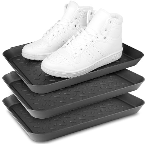 SULPO skohylla, skodroppbrickor, set om 3 – halkfri plastdroppmatta, skodroppbricka liten, vattentät, robust, för hushåll – 36 x 28 x 3 cm (3 stycken förkorta)