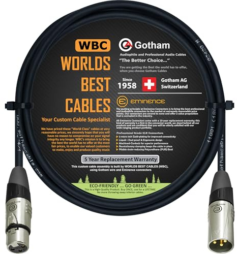 WORLDS BEST CABLES 2 Metre - Gotham GAC-4/1 (Black) Star-Quad Dual-Shielded Balanced Male To Female Microphone Cable With Eminence E311 & E312 Gold XLR Connectors - CUSTOM MADE