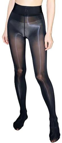 Jemnpela Dam 60D glänsande dans tights semi-ogenomskinlig hög midja kontroll topp strumpbyxor olja skimmer strumpor alla hjärtans dag, Svart stängd, M