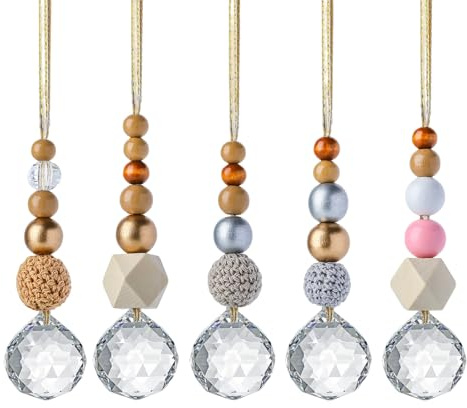 Sonnenfänger kristall Set, Sonnenfänger Fensterdeko Hängend mit Holzperlen & Kristallkugel, Suncatcher Bastelset Kristalle zum Aufhängen Fenster Deko für Fenster Garten Hochzeit Dekor (5)