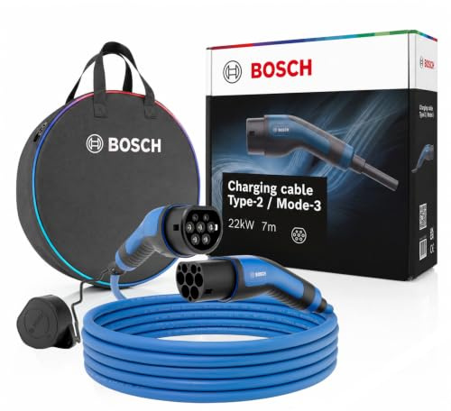 Bosch Cable de Carga EV - 22 kW, 5 Metros, trifásico, 32 A | cable resistente para vehículos eléctricos e híbridos enchufables - tipo 2 a tipo 2, modo 3 - incluye bolsa de transporte