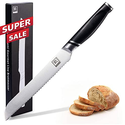 zayiko NAMI Brotmesser mit Wellenschliff 34 cm Länge mit 20,5cm Klinge aus deutschem Edelstahl und ergonomischen Griff aus ABS, Vielseitiges Profi-Küchenmesser, Brotmesser mit Sägezahn