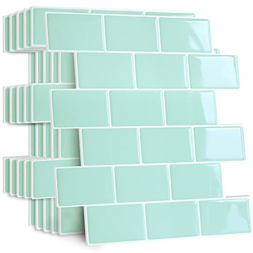 Yoillione Upgrade Dickere 3d Fliesenaufkleber Aufkleber für Bad Küche, Klebefliesen Vinyl Fliesen Selbstklebend Fliesenfolie, Weiß PVC Metro Selbstklebend (10, Grün)