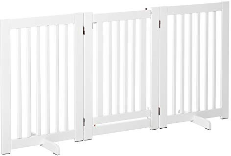 PawHut Cancellino per Cani Pieghevole 3 Pannelli con Porta 155x76cm Bianco | Centrale con Blocco, Struttura in MDF, Cancelletto per Cani