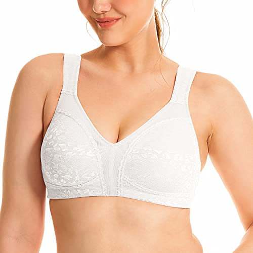 Deyllo Women's Minimizer Bra Wireless Plus Size Bra Full Coverage Comfort Everyday Bra Non Padded(White,38G)