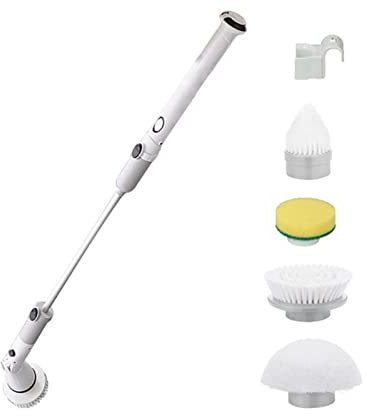 GMtes Spazzola elettrica Rotante, Potente spazzolone a 360 ° Senza Fili per la Pulizia di Bagno, Piastrelle, Pavimento, Vasca e Doccia con 4 testine sostituibili