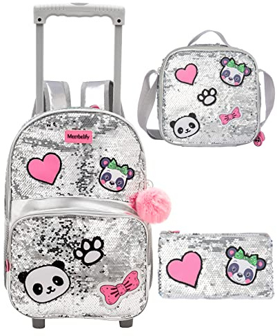 HTgroce Schulranzen mit Rollen für Mädchen, Kinderrucksack mit Rollen 3-in-1Schulrucksack für Mädchen,Schultrolley Rucksäcke Kinder Schulrucksack Schultasche