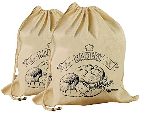 WunderBuy Brotbeutel Leinen Bio zur Brotaufbewahrung von selbstgebackenem und normalem Frischem Brot, wiederverwendbare und waschbare Brottüten für alle Sorten von Brot. (2 Mittelgröße 30x40 cm)