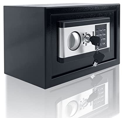 NAIZY Mini Tresor für Zuhause 34L Tresor Feuerfest Wasserdicht Elektro Safe mit Batteriebox & Sicherheitsschlüssel & Alarmfunktionen Stahlsafe Möbeltresor Minisafe, Schwarz+Silber