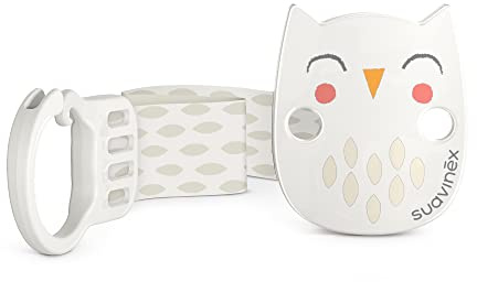 Suavinex Bonhomia Premium Baby Pacifier Clip with Ribbon, Stylish Binky Clips with Double Sided Design, Baby Accessories, Baby Essentials (0mo+), Beige