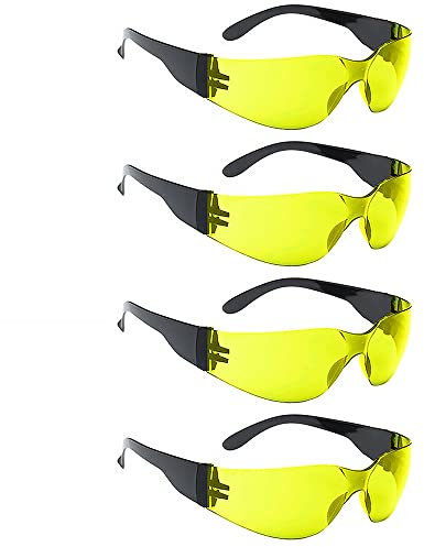 Gli occhiali di sicurezza 4pcs, gli occhiali di sicurezza anti nebbia per il lavoro, il rivestimento di riduzione dei graffi NTI, le lenti resistenti e protettiva rinforzate (giallo)
